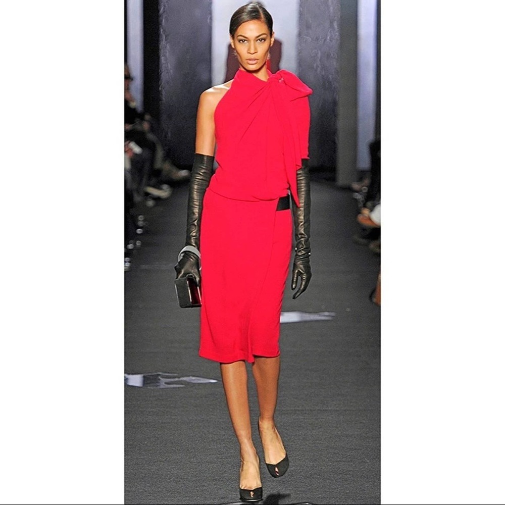 Diane Von Furstenberg Bowman One Shoulder Red Cocktail Dress Size 2 DVF Wedding - Picture 15 of 15
